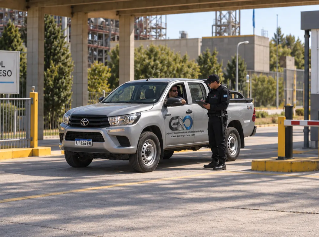 Vigilador realizando control de acceso vehicular en un predio